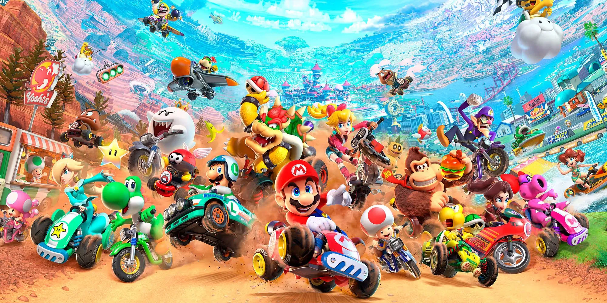 Dàn nhân vật đông đảo trong Mario Kart World của Nintendo