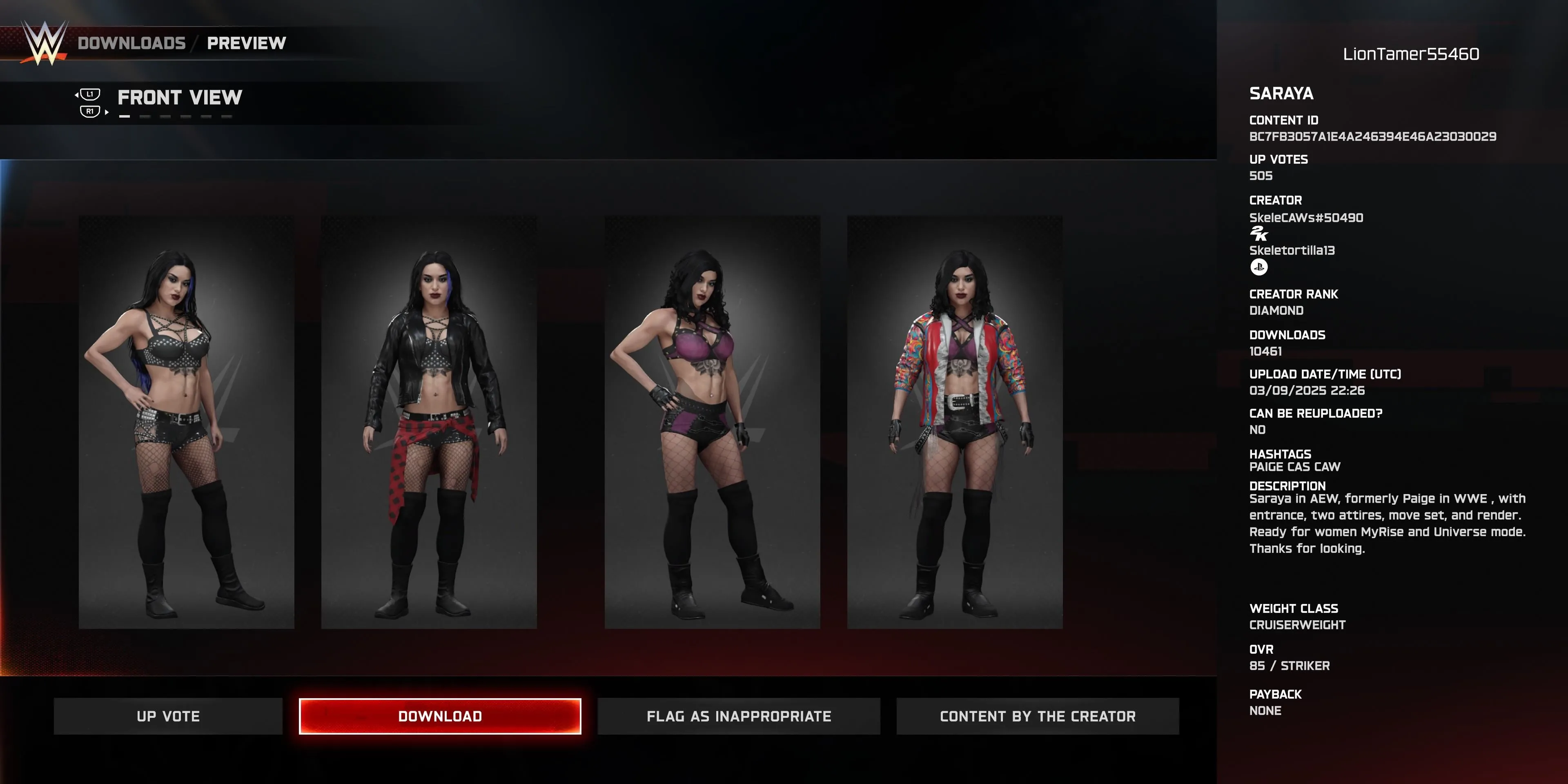 Đô vật tự tạo Saraya (Paige) trong WWE 2K25