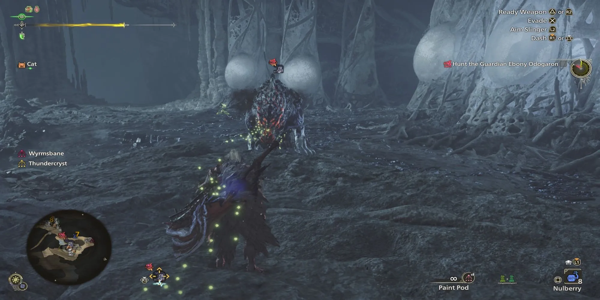 Ebony Odogaron, quái vật hung tợn với bộ lông đen trong Monster Hunter Wilds, đang lao tới tấn công