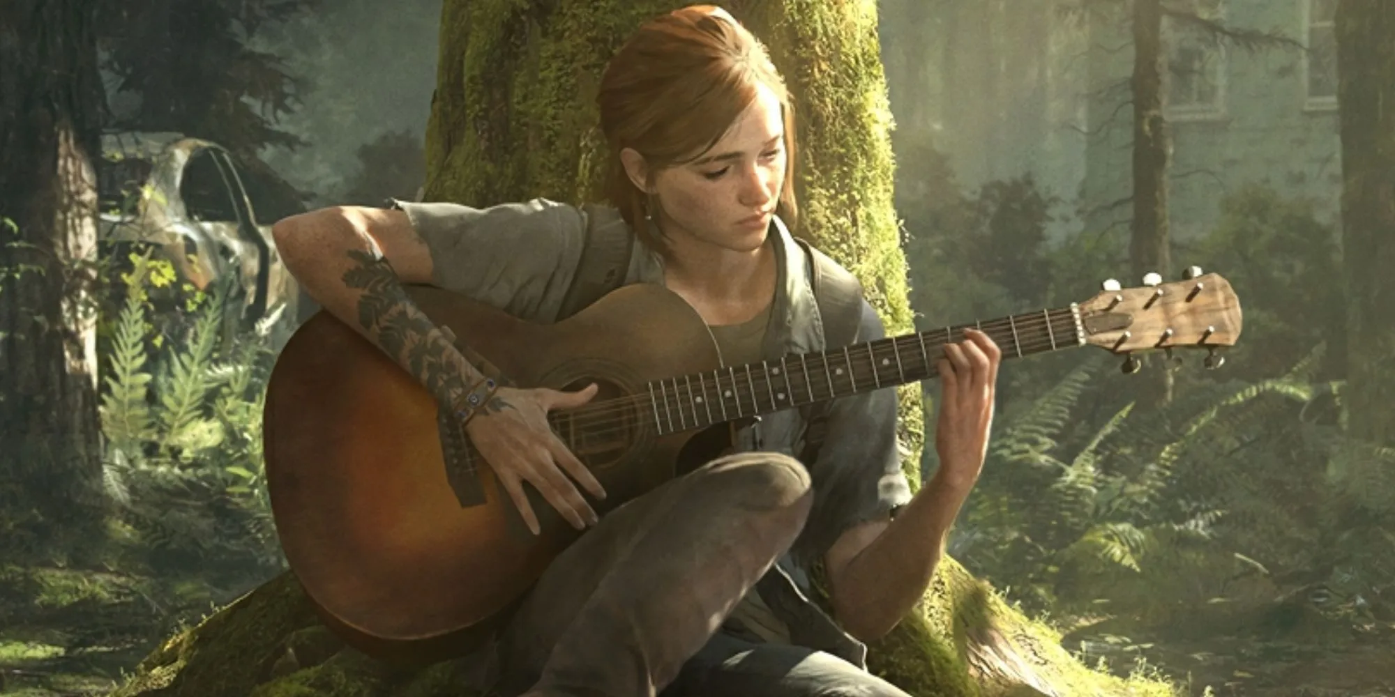 Ellie chơi guitar suy tư trong The Last of Us Part 2