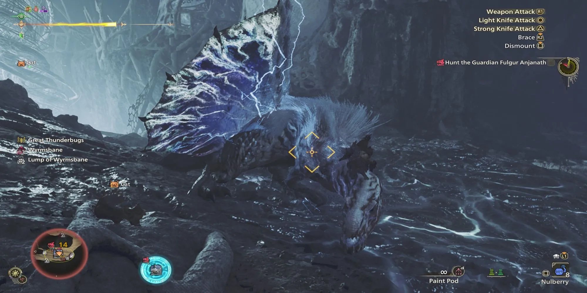 Fulgar Anjanath, biến thể Anjanath hùng mạnh trong Monster Hunter Wilds, đang gầm lên với tia điện bao quanh