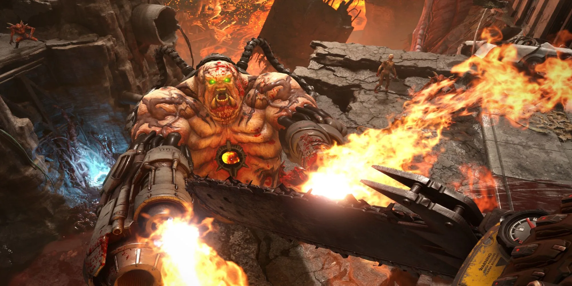 Gameplay Doom Eternal với cảnh chiến đấu máu lửa