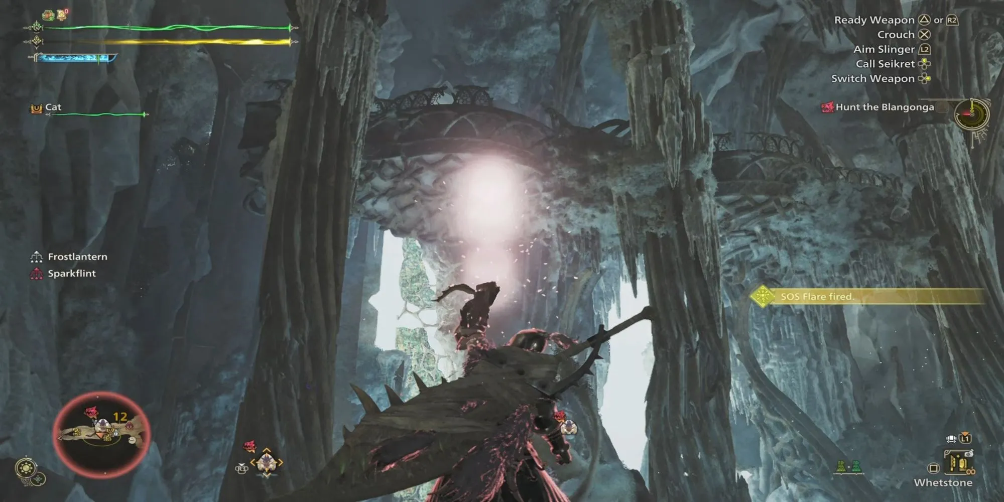 Giao diện bắn pháo hiệu SOS Flare kêu gọi trợ giúp trong Monster Hunter Wilds.