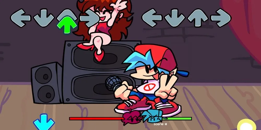 Giao diện game nhịp điệu Friday Night Funkin với các mũi tên điều khiển
