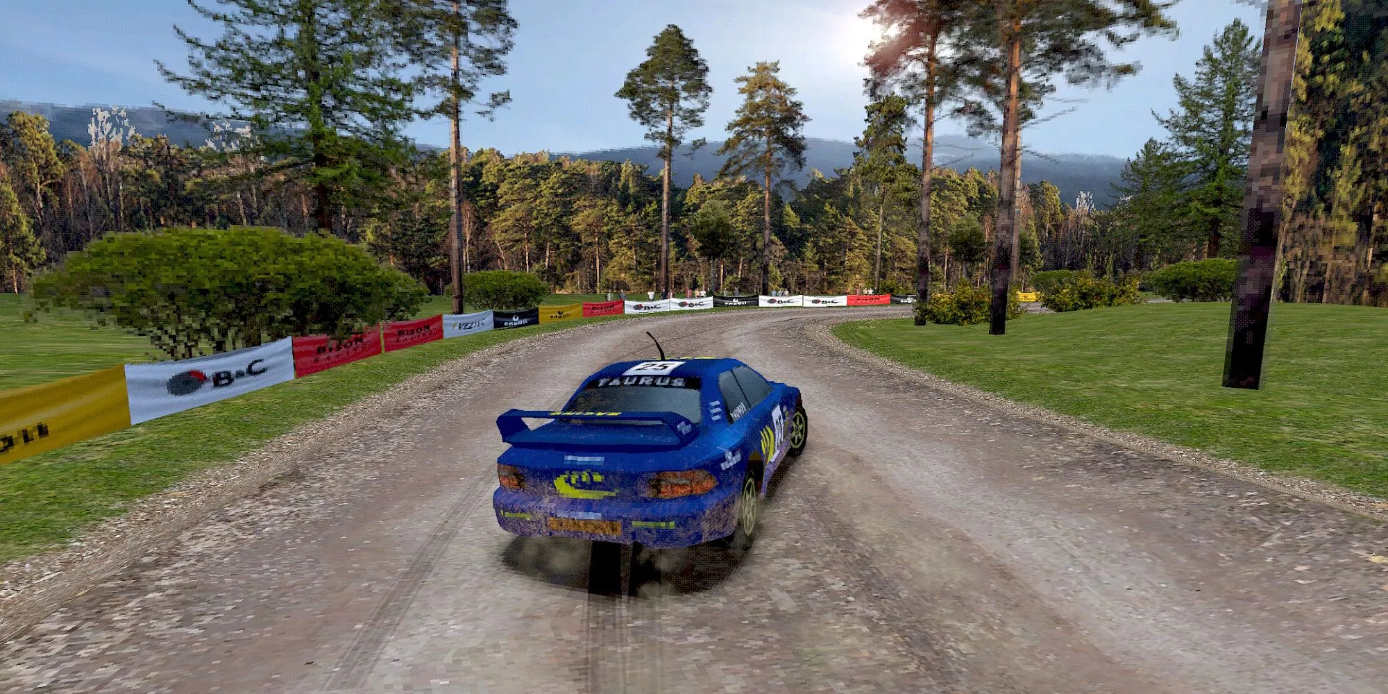 Giao diện game Old School Rally mang đậm phong cách retro cổ điển với chiếc xe đang đua trên đường đất