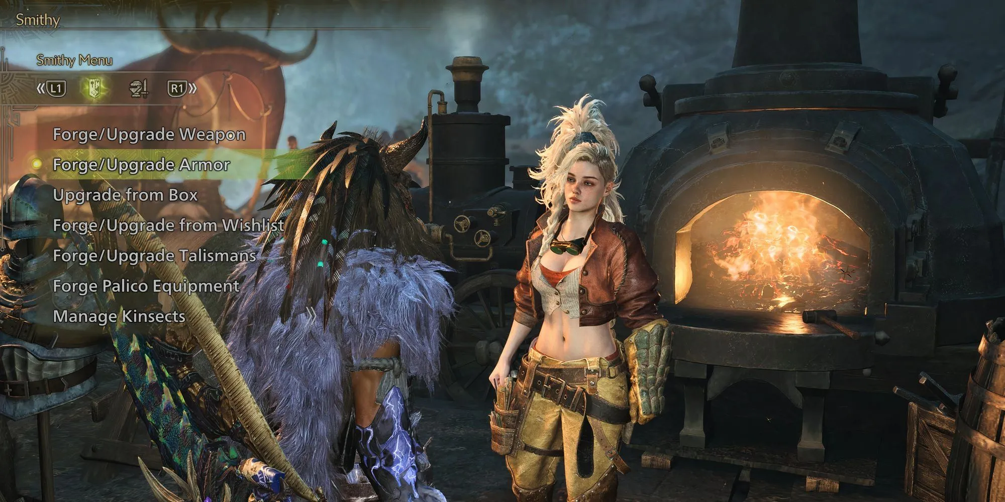 Giao diện nâng cấp kỹ năng vũ khí trong Monster Hunter Wilds với các slot trang trí