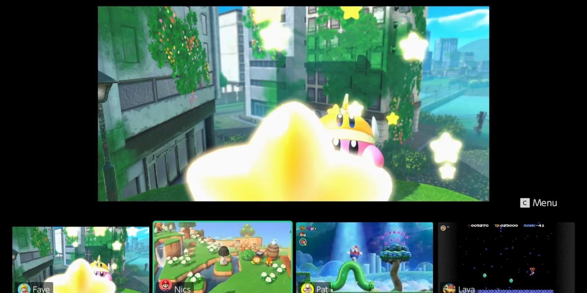 Giao diện tính năng Game Chat trên Nintendo Switch 2 với camera hiển thị người chơi