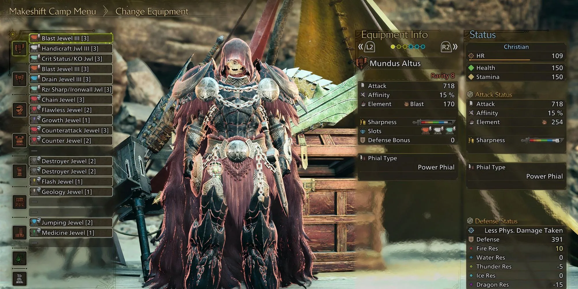 Giao diện trang bị ngọc Decorations để tăng sức mạnh Switch Axe trong Monster Hunter Wilds