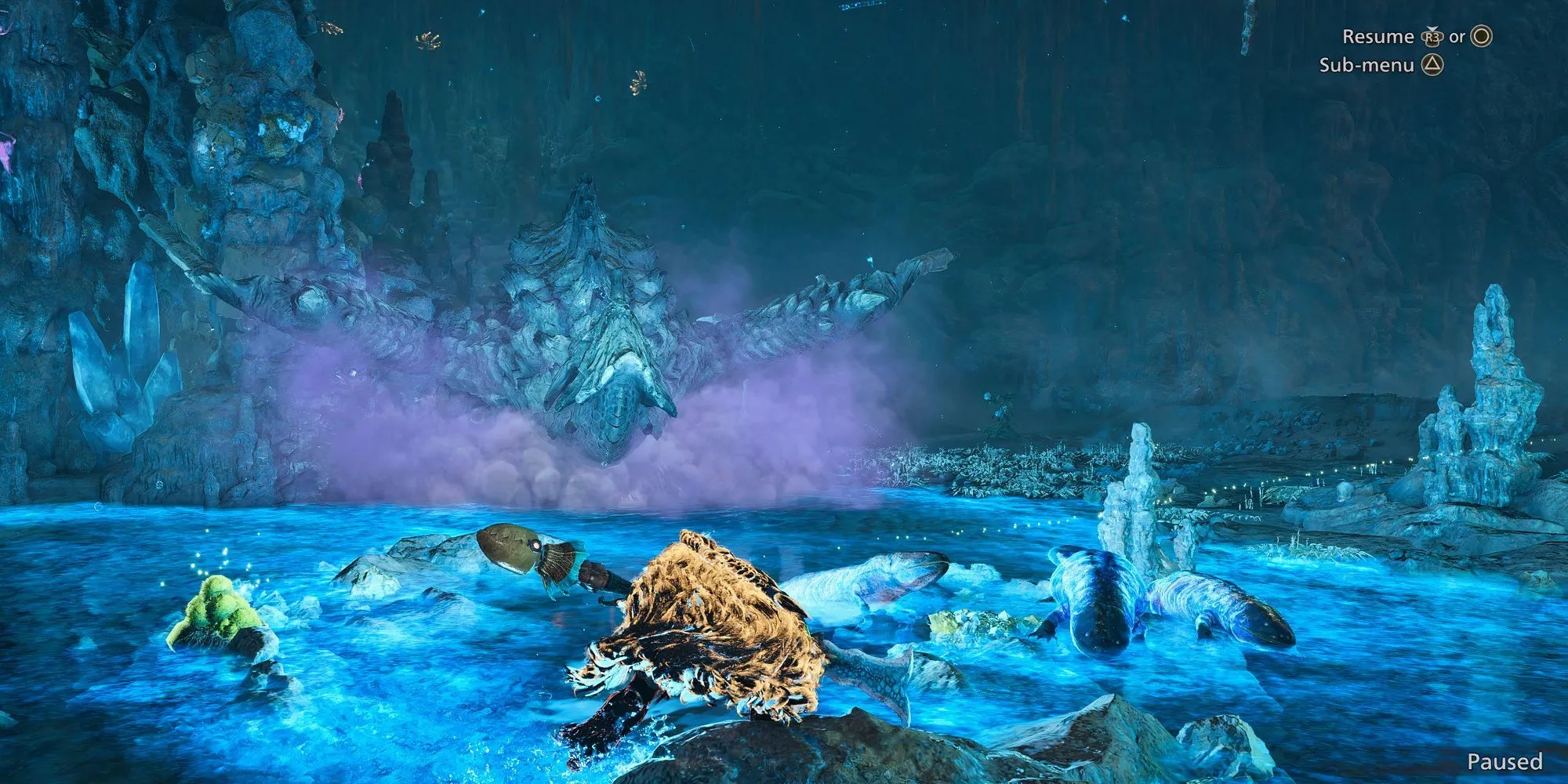 Gravios trong game Monster Hunter Wilds chuẩn bị tung đòn tấn công nguy hiểm