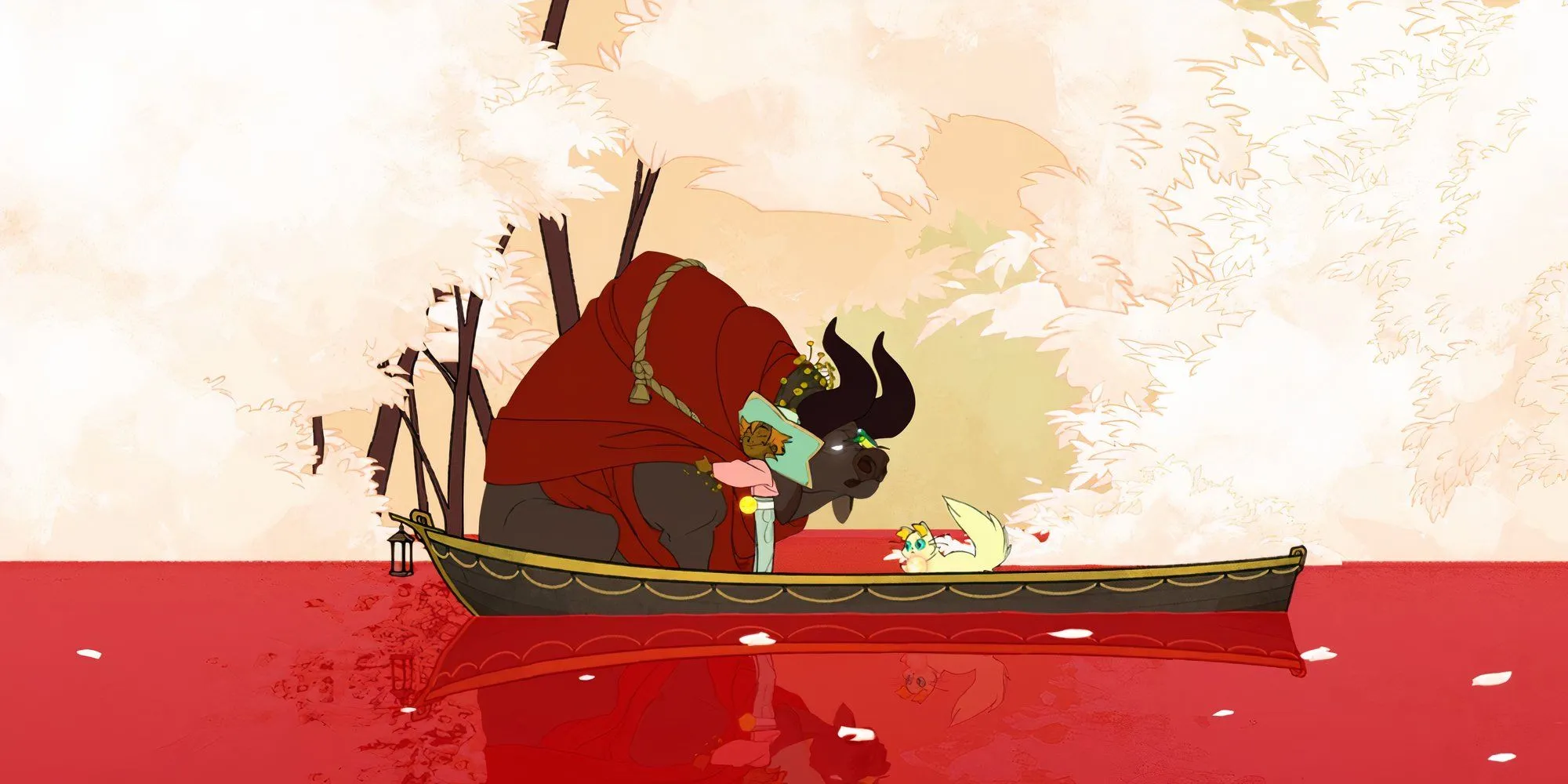 Hai linh hồn Bruce và Mickey trong Spiritfarer đứng cạnh nhau trên thuyền với vẻ ngoài ngổ ngáo