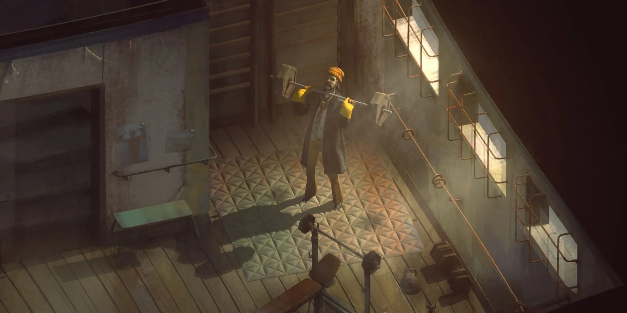 Harry DuBois ngồi trầm ngâm trong căn phòng tại Disco Elysium