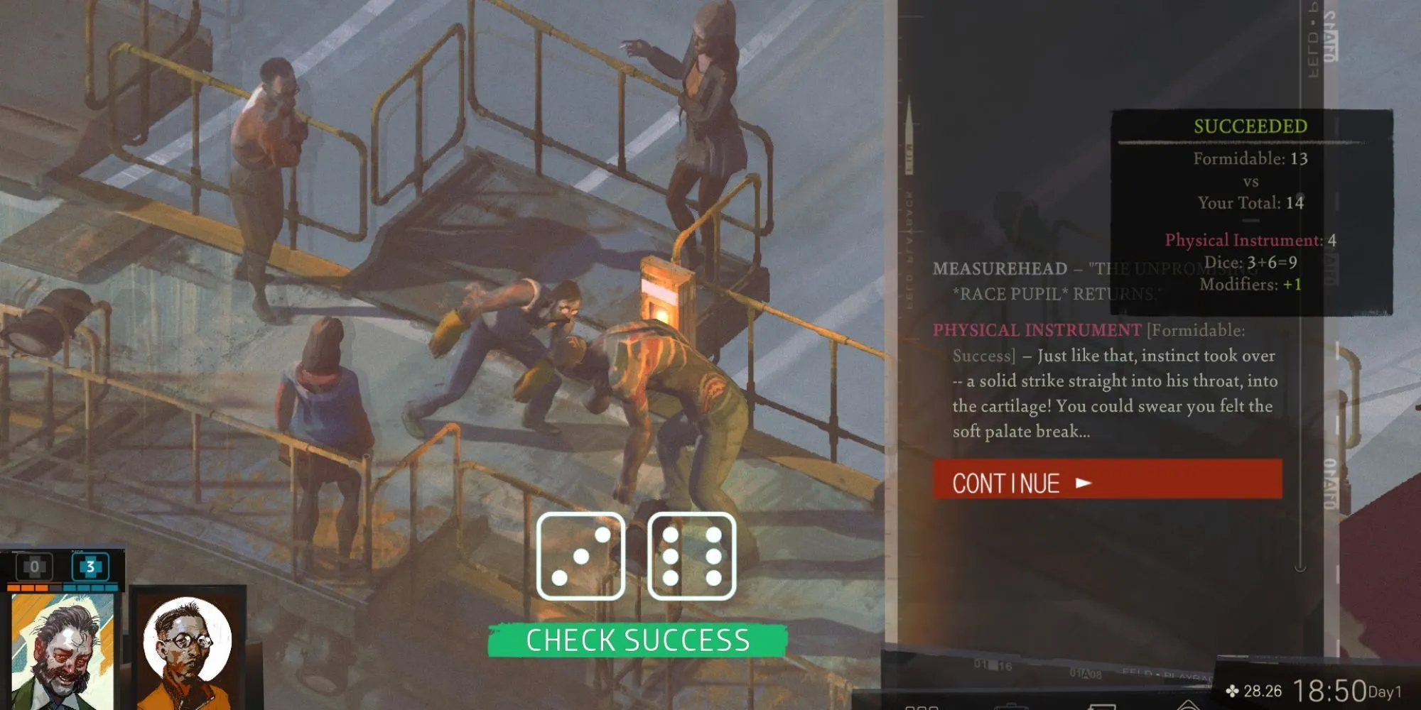 Harry DuBois trong một phân cảnh đối đầu căng thẳng tại Disco Elysium