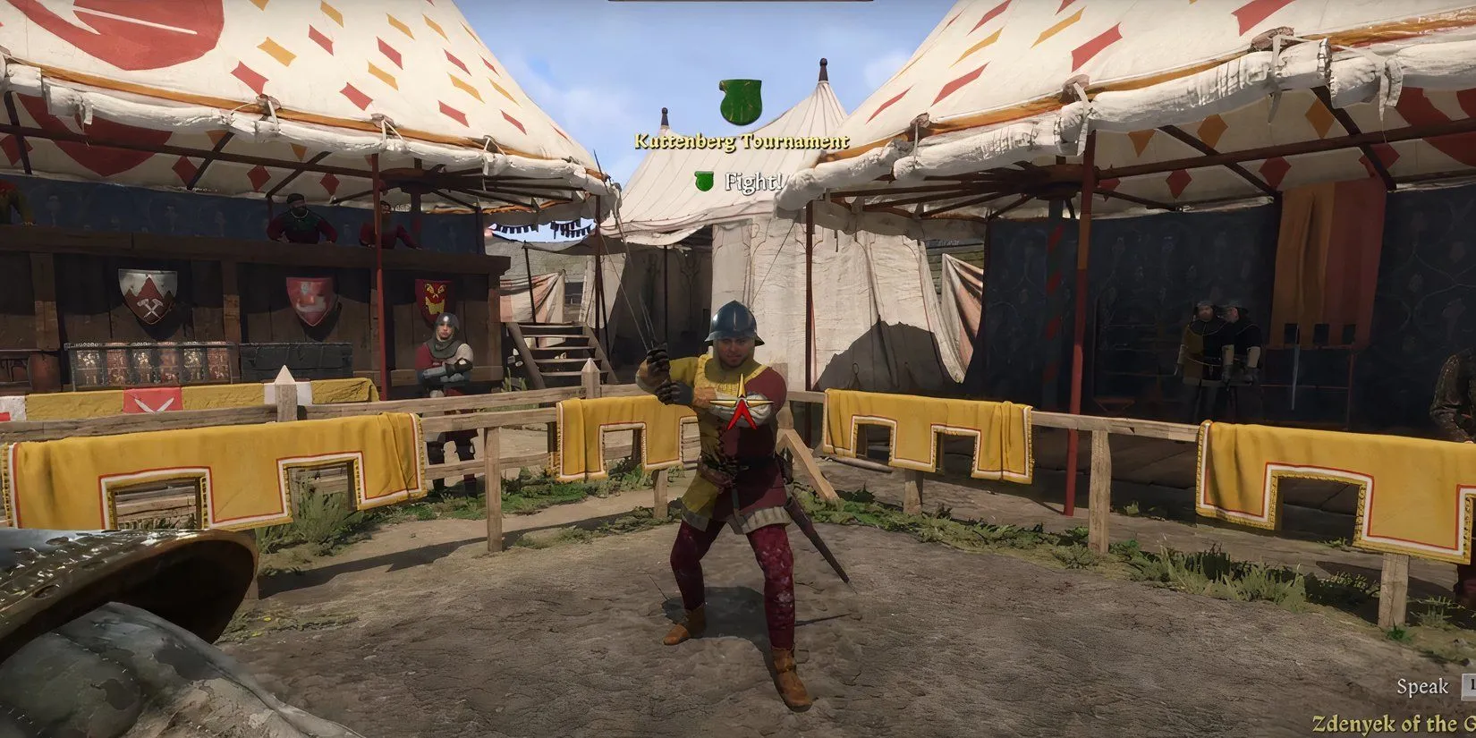 Henry đang giao đấu với một đối thủ trong Giải đấu Kuttenberg của Kingdom Come Deliverance 2