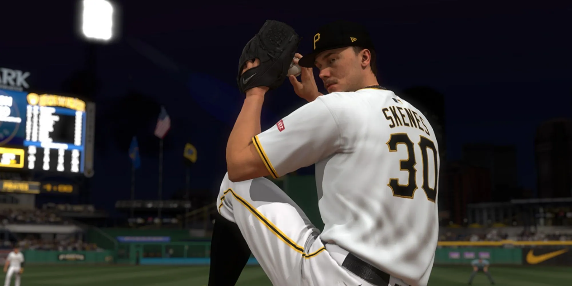 Hình ảnh game MLB The Show 25 với logo và cầu thủ đang thi đấu trên sân bóng chày