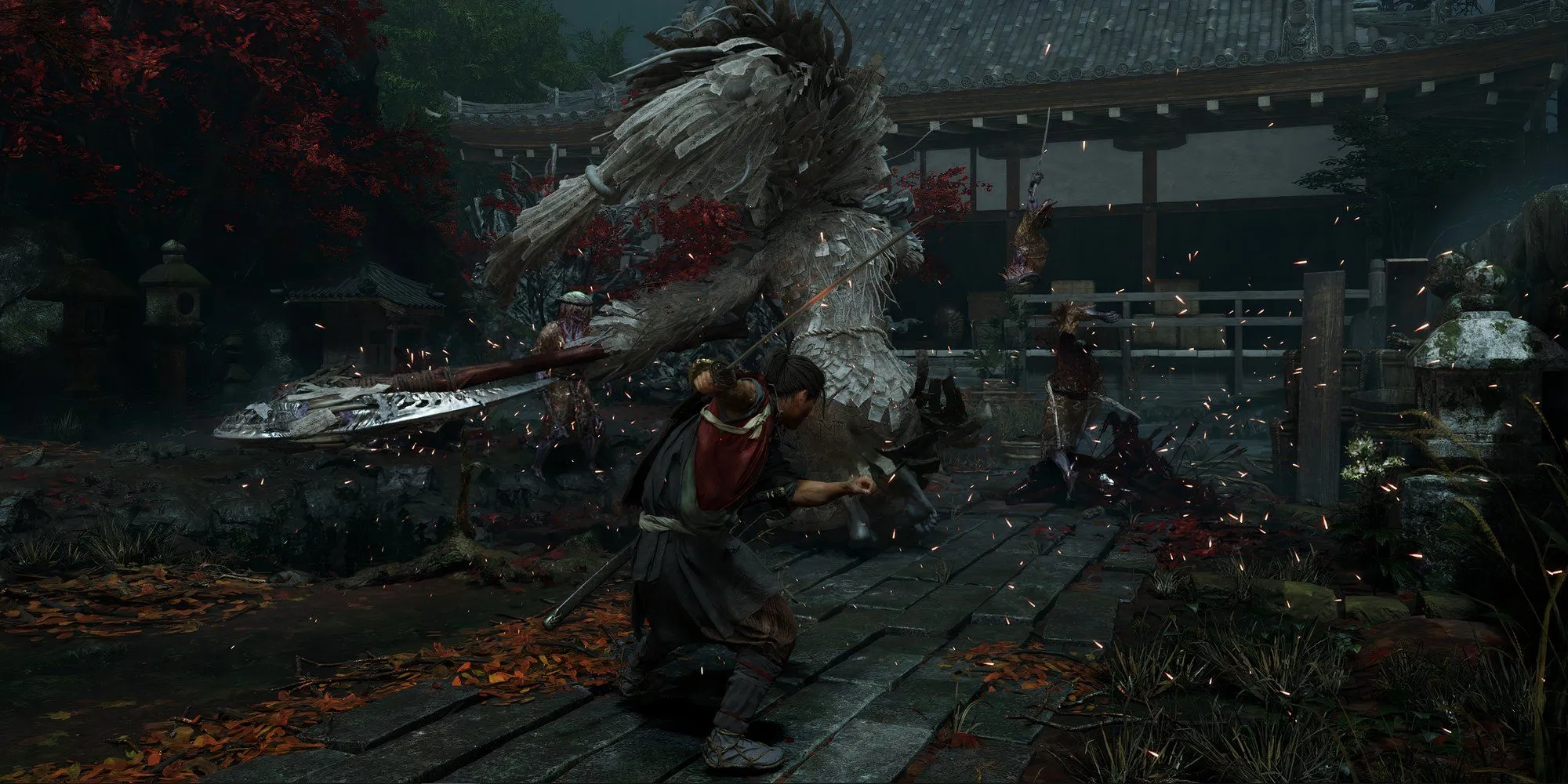 Hình ảnh gameplay chiến đấu trong Onimusha: Way of the Sword với nhân vật Miyamoto Musashi
