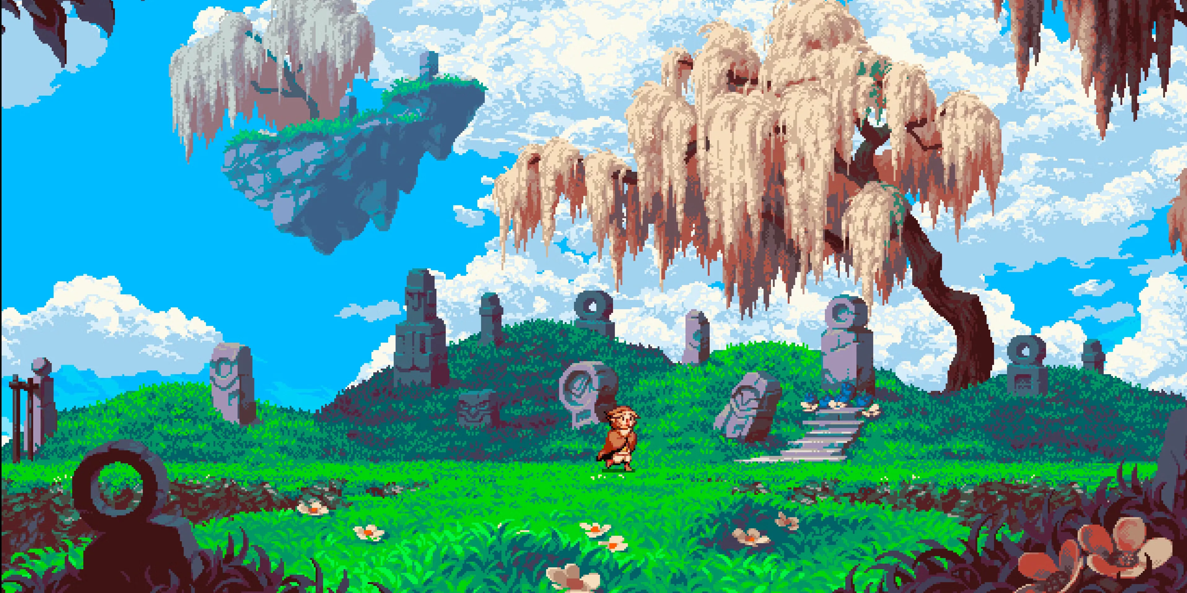 Hình ảnh gameplay Owlboy, tựa game platformer phiêu lưu với đồ họa pixel art đặc sắc