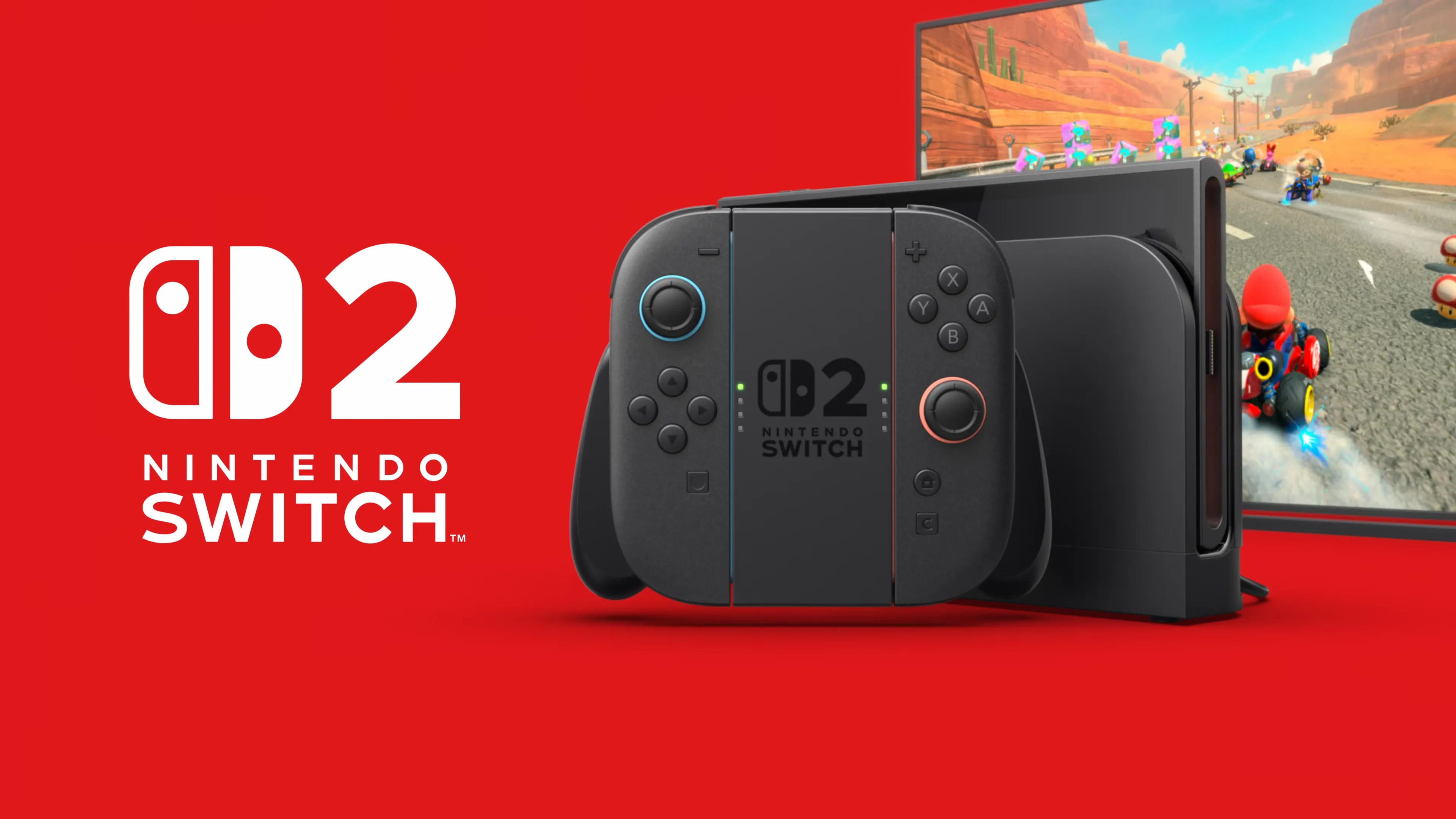 Hình ảnh máy Nintendo Switch 2 và tựa game Mario Kart World trên màn hình.