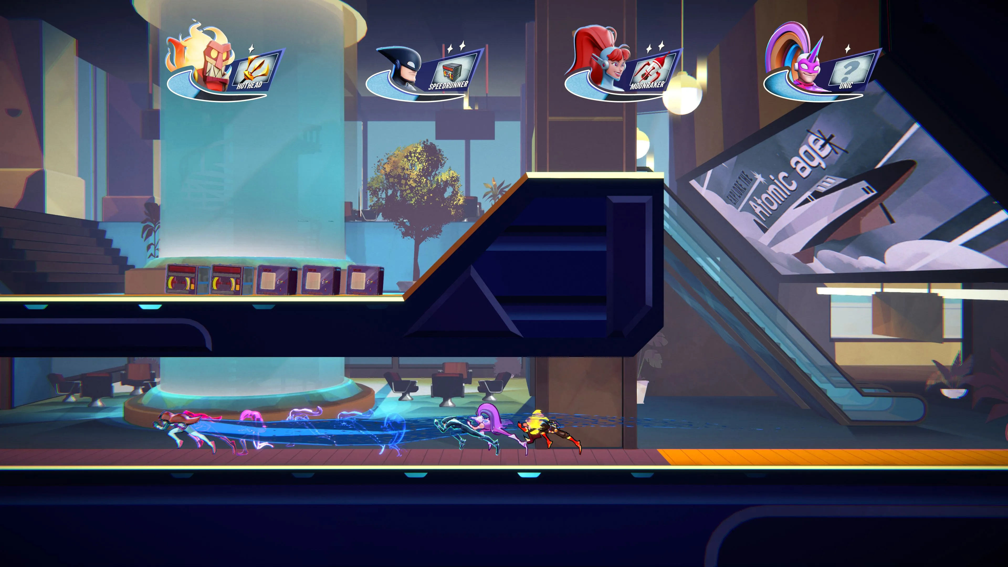 Hình ảnh một cuộc đua đang diễn ra trong SpeedRunners 2: King of Speed với nhiều người chơi.