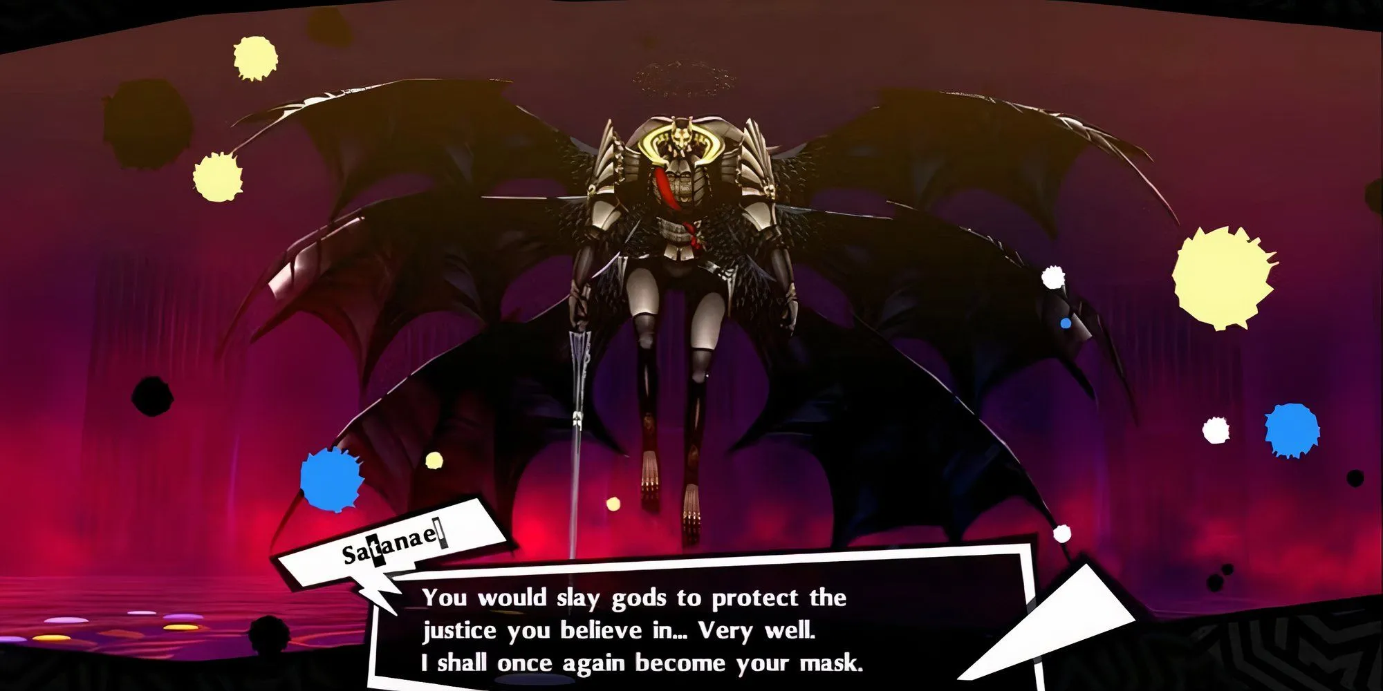 Hình ảnh Satanael, Persona tối thượng thuộc Fool Arcana của Ren Amamiya, dạng tiến hóa từ Arsène trong Persona 5 Royal