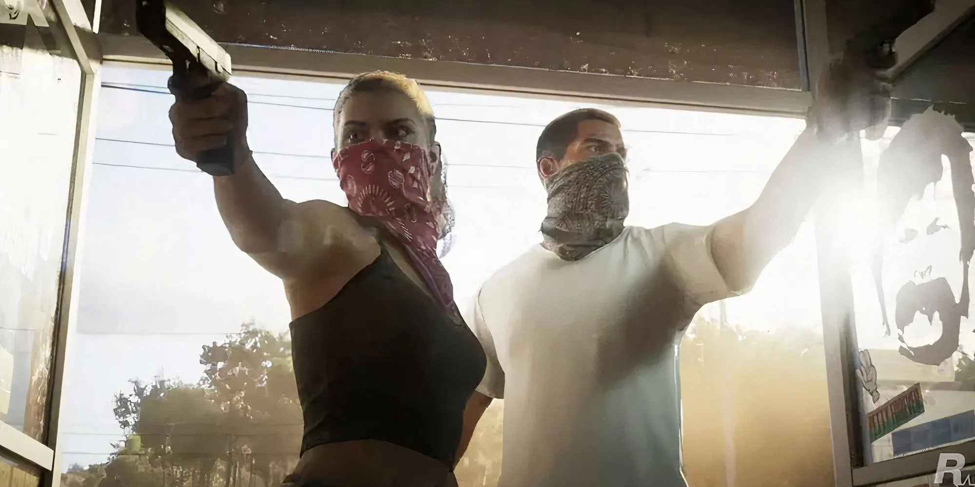 Jason và Lucia trong trailer GTA 6 thực hiện một vụ cướp cửa hàng