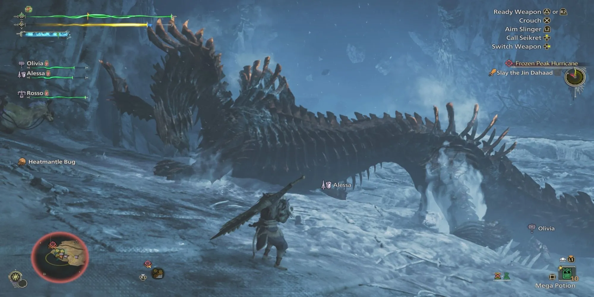 Jin Dahaad, quái vật khổng lồ và hùng vĩ trong Monster Hunter Wilds, đang đứng giữa khung cảnh rộng lớn