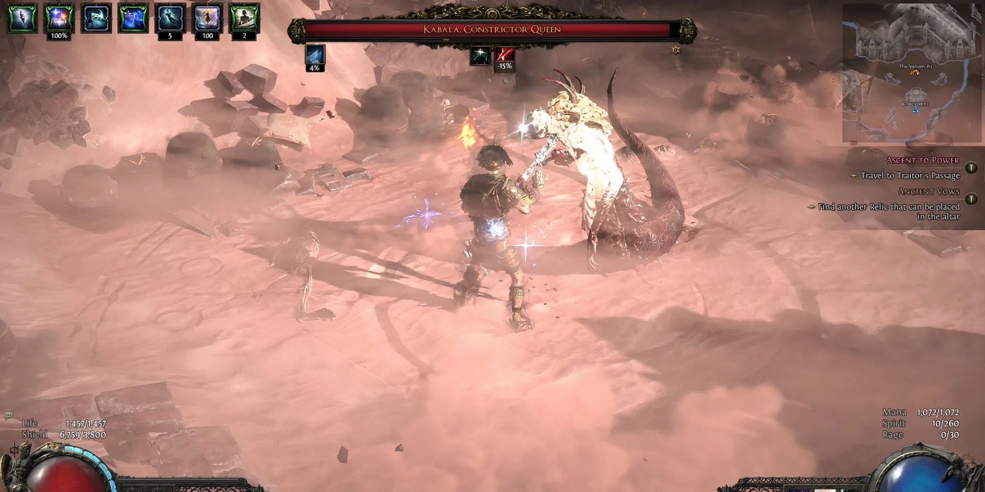 Kabala, Constrictor Queen trong Path of Exile II Act 2 triệu hồi bầy rắn tấn công người chơi