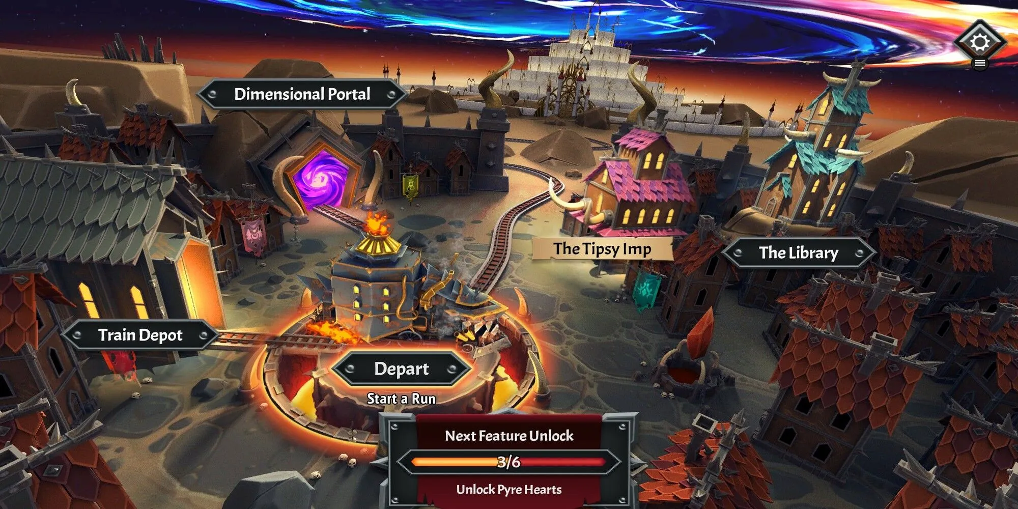 Khu vực trung tâm Sanctuary giữa các lượt chơi Monster Train 2