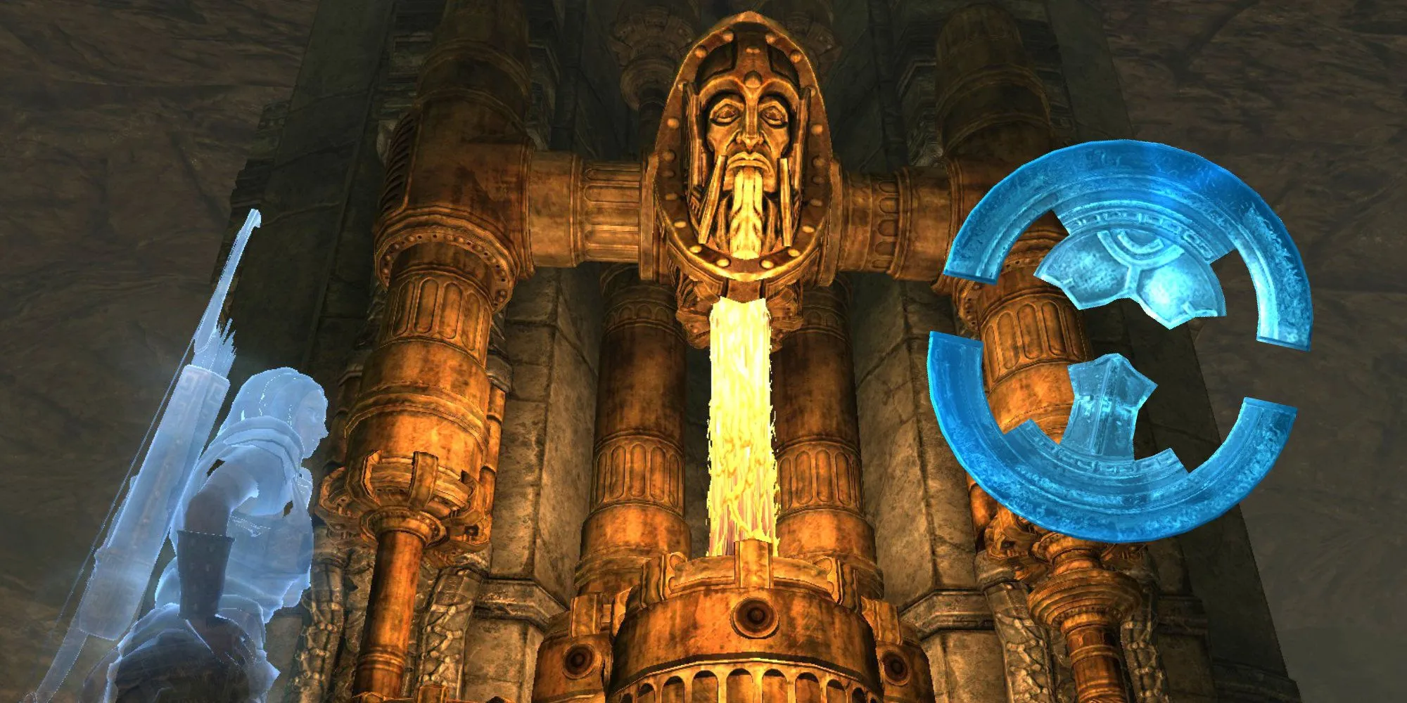 Khung cảnh Lò rèn Aetherium huyền bí trong Skyrim với các mảnh vỡ Aetherium