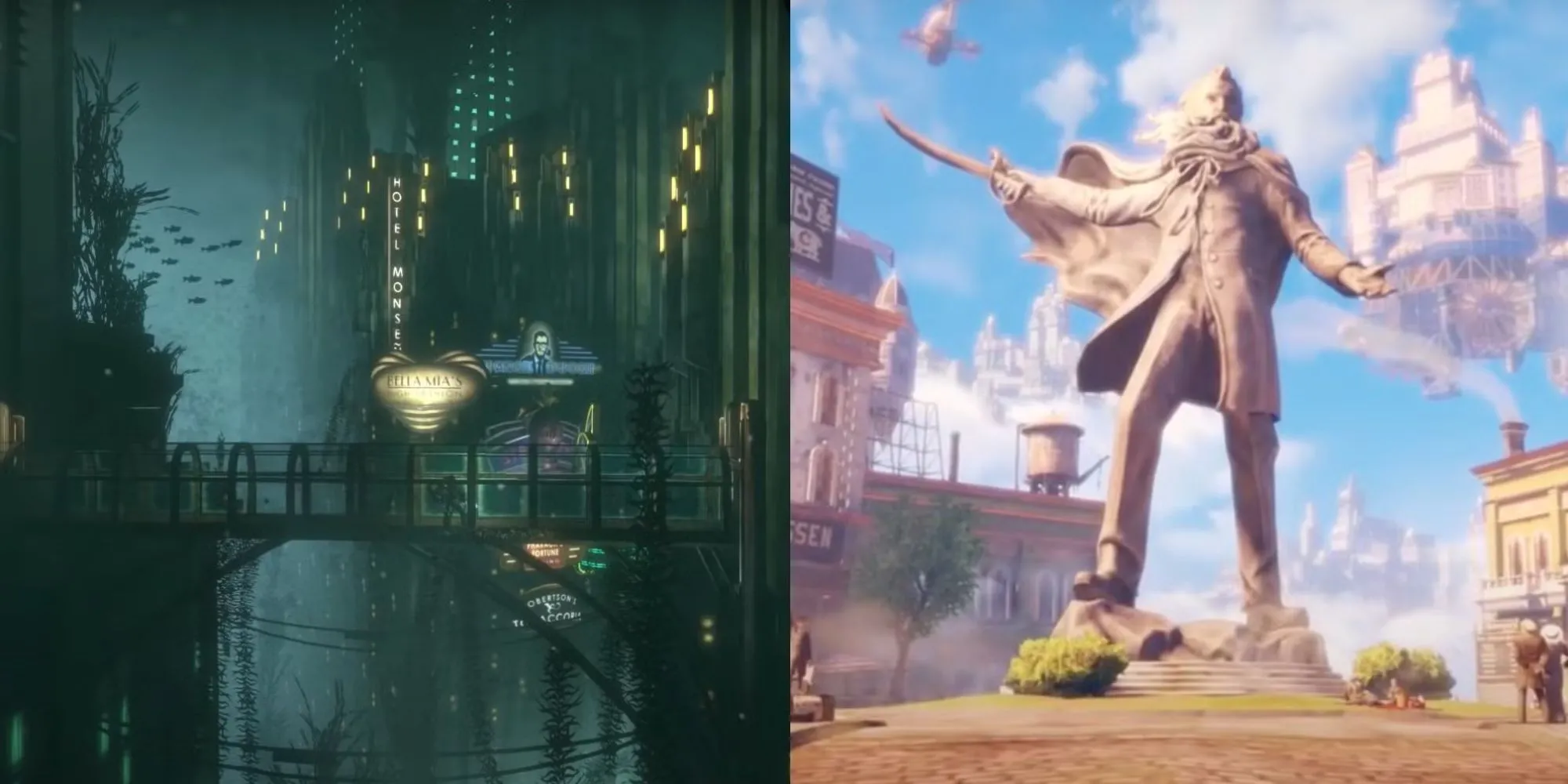 Khung cảnh thành phố Rapture và Columbia trong series Bioshock