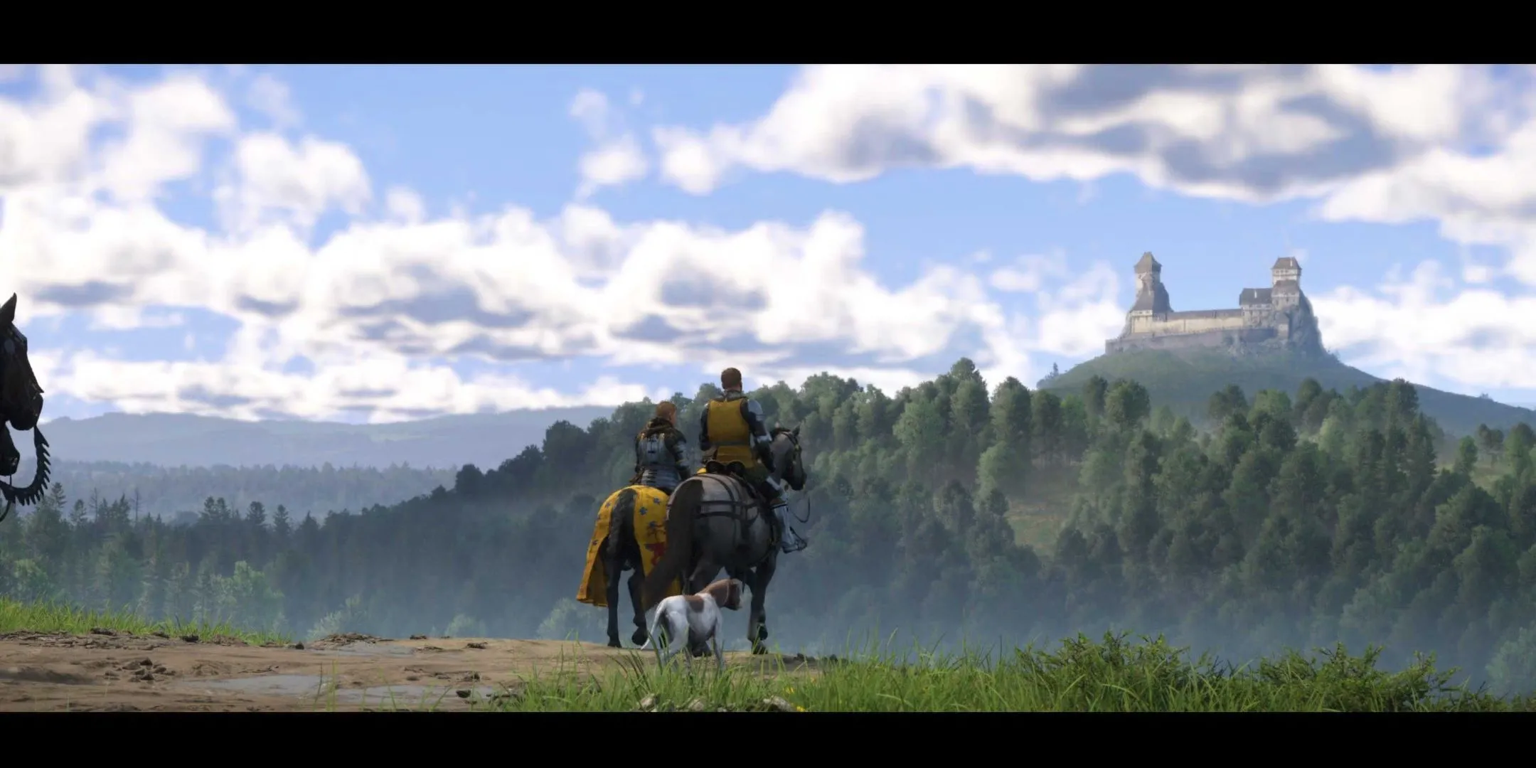 Lâu đài Trosky hùng vĩ phía xa trong Kingdom Come: Deliverance 2