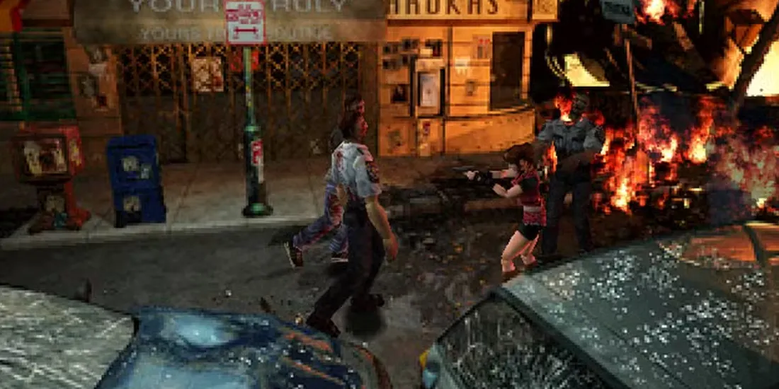 Leon và Claire đối mặt với zombie trong Resident Evil 2