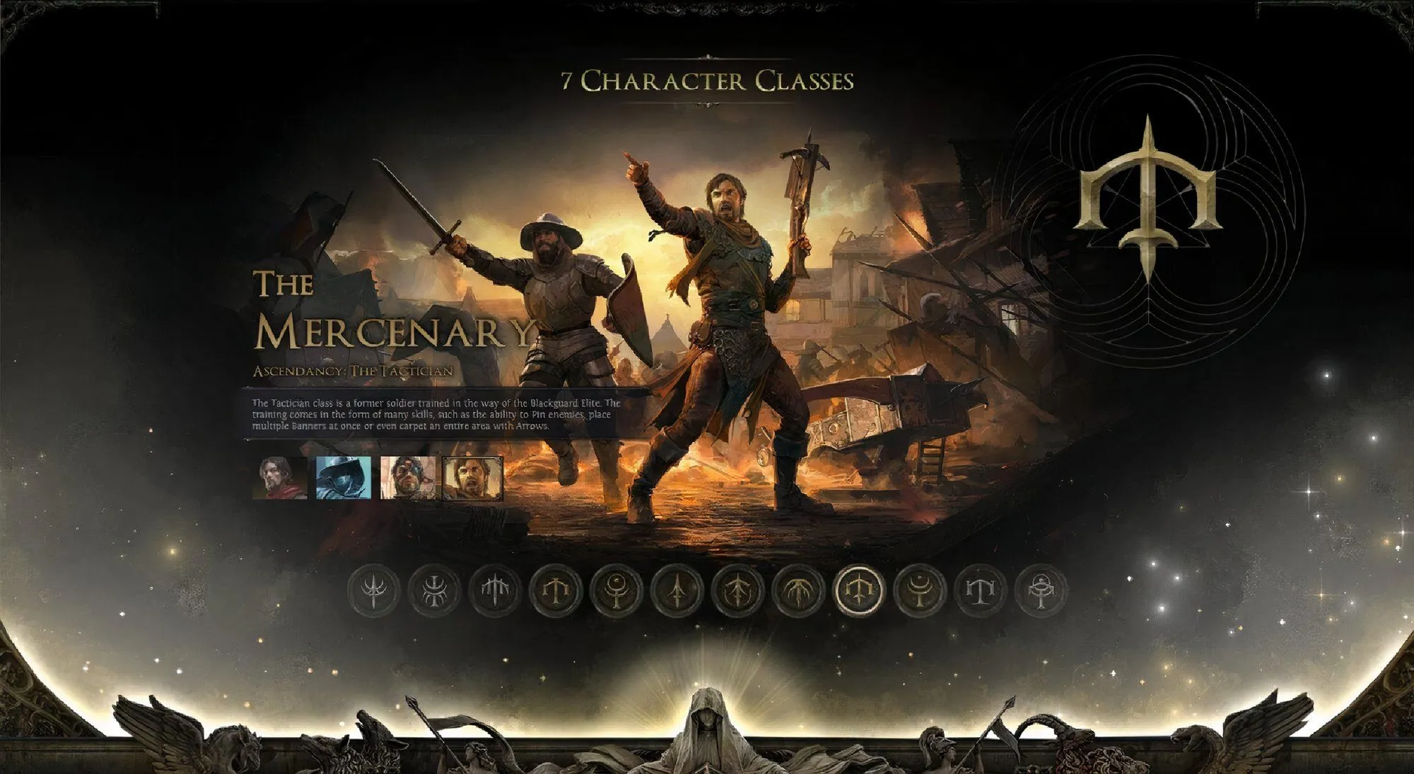 Logo Path of Exile 2 Dawn of the Hunt với biểu tượng sói tru