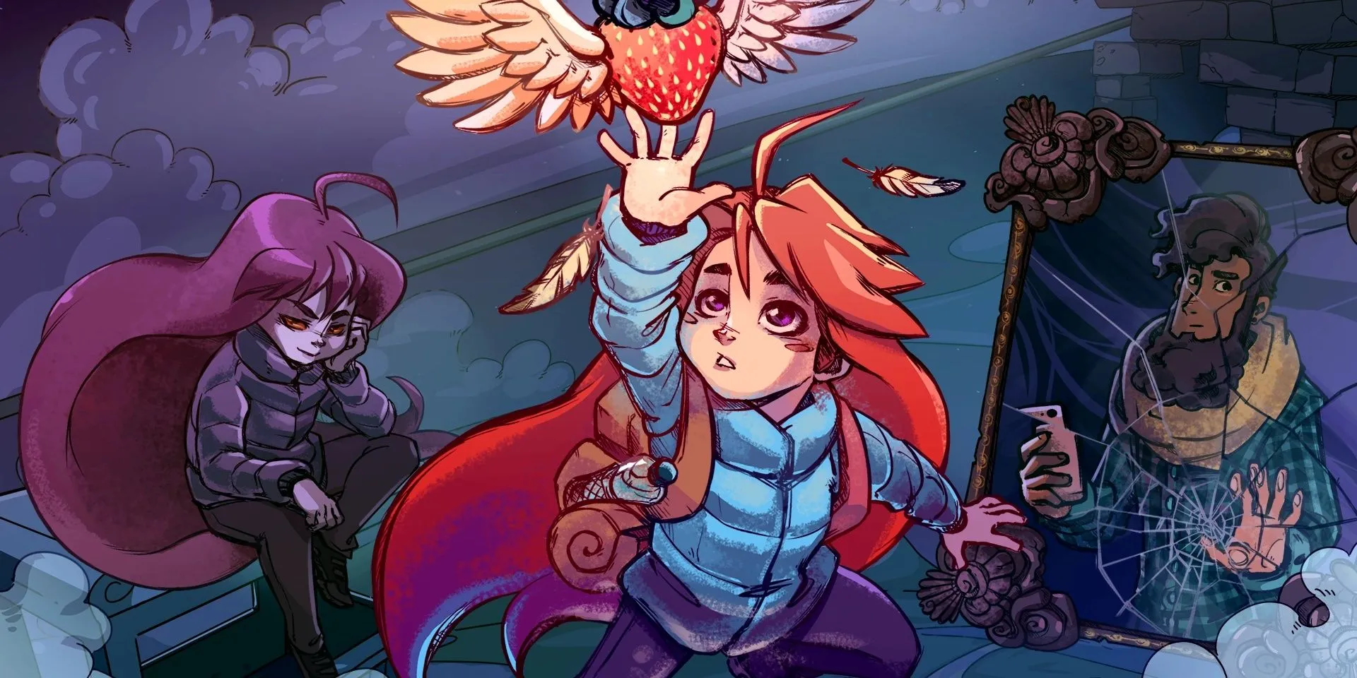Top 10 Nữ Chính Game Indie Biểu Tượng Khó Quên 1 Madeline, Badeline và Theo trên ảnh bìa Celeste, tựa game platformer đầy thử thách.