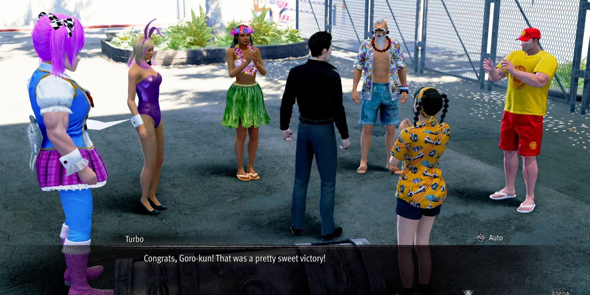 Majima đối thoại với Ran trong nhiệm vụ phụ Dragon Kart game Pirate Yakuza