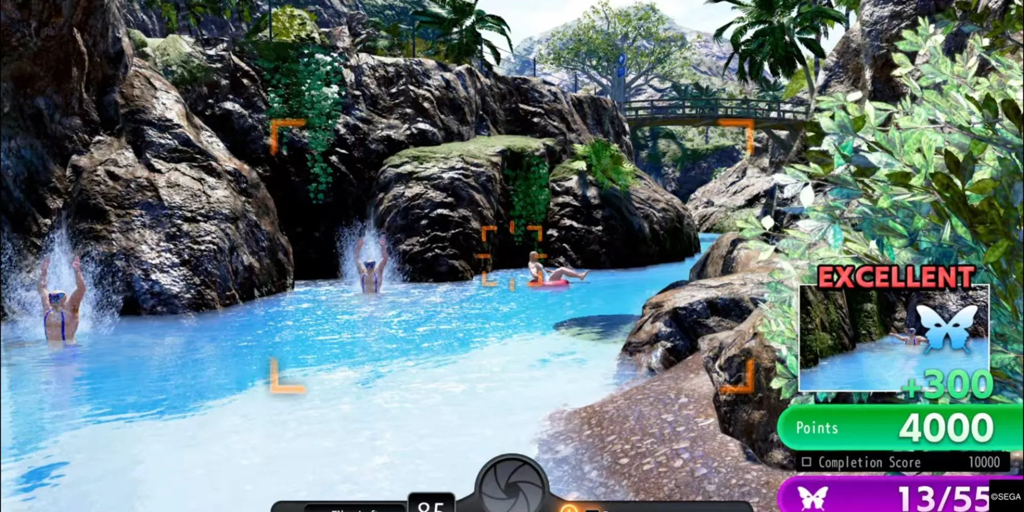 Majima, Noah, Goro và Kuroki trên chiếc bè tại Crystal Papillon Island trong Sicko Snap.