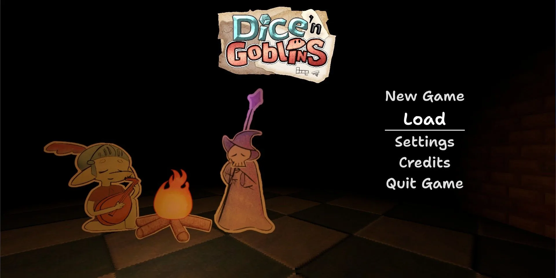 Màn hình tiêu đề chính của tựa game Dice 'n Goblins