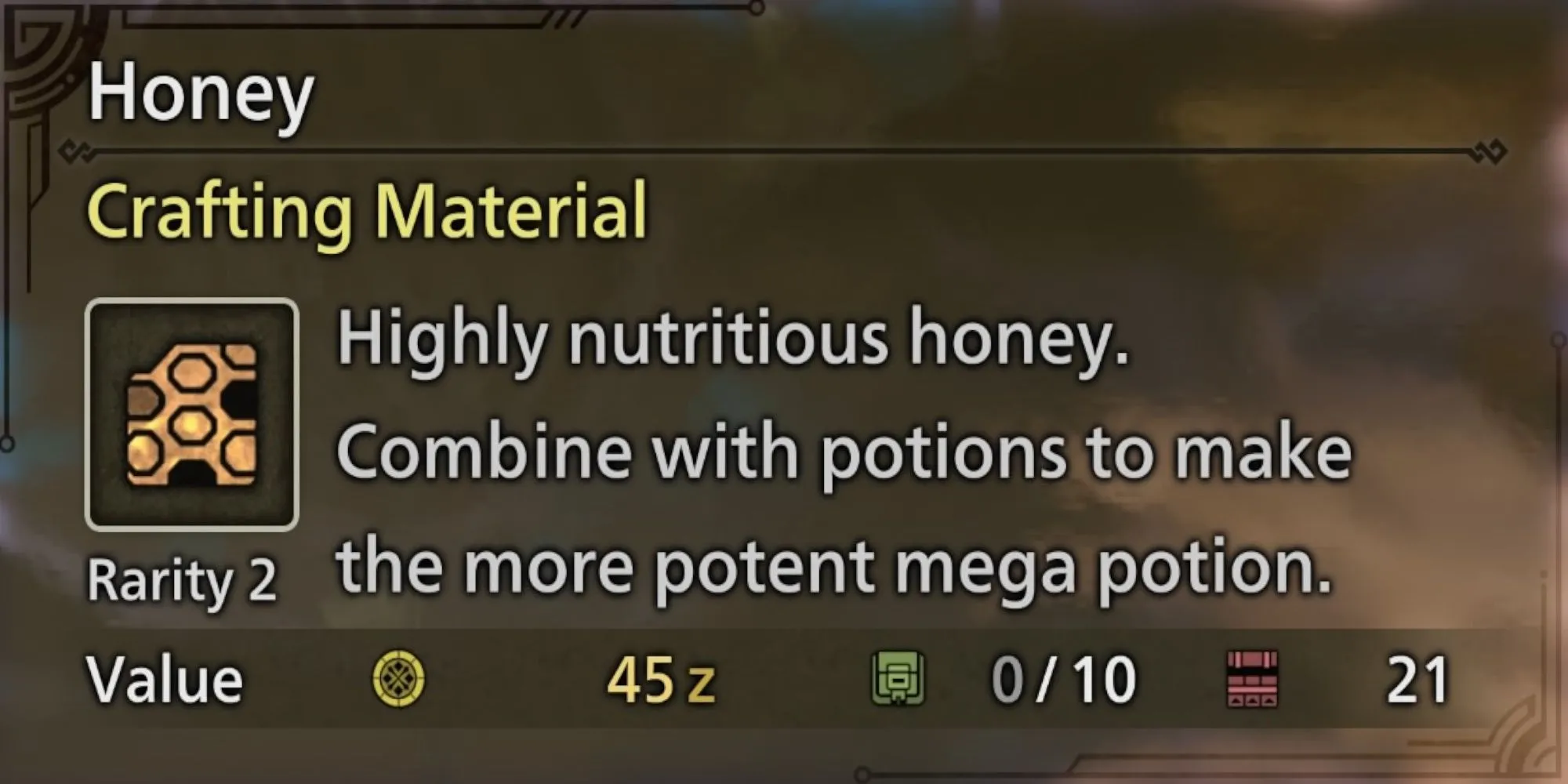 Mật ong (Honey) nguyên liệu chế tạo Mega Potion trong Monster Hunter Wilds