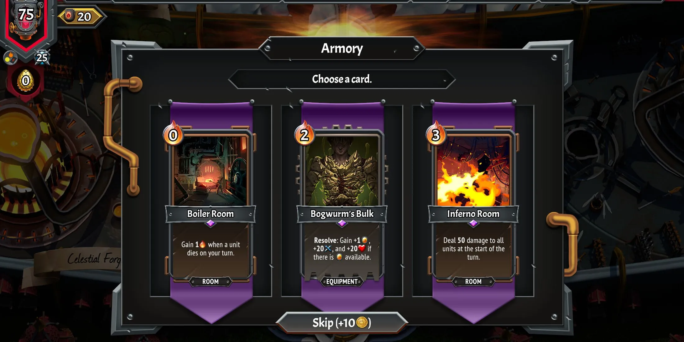 Menu Armory (kho vũ khí/thẻ) trong Monster Train 2