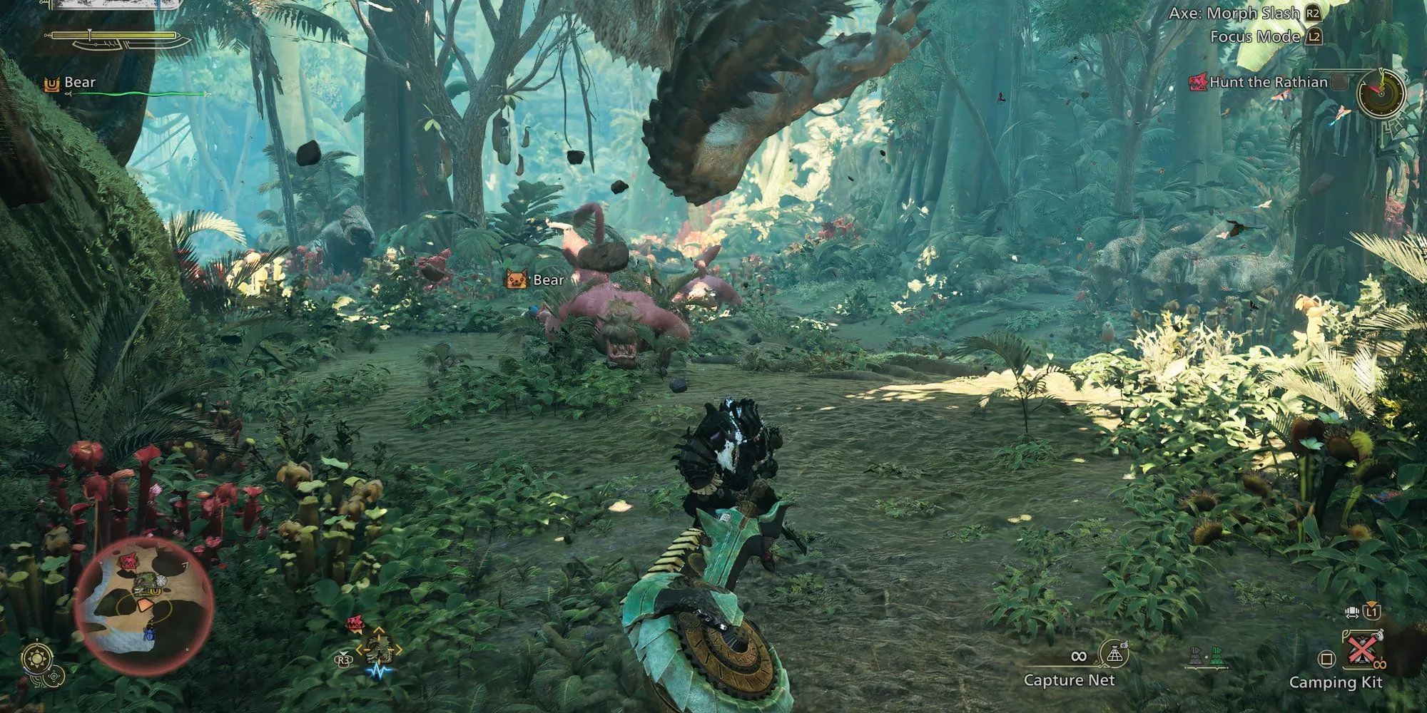 Mẹo sử dụng Switch Axe hiệu quả trong Monster Hunter Wilds với hình ảnh thợ săn đang chiến đấu