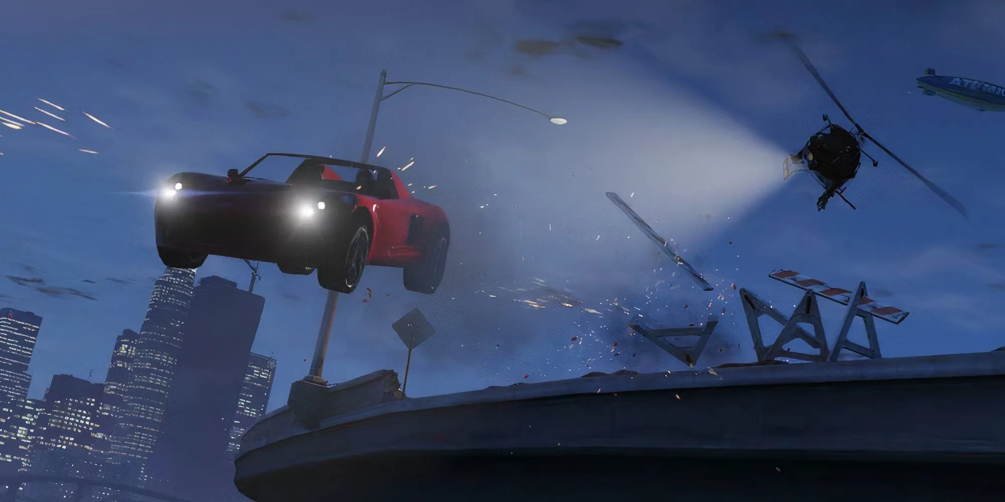 Một cảnh rượt đuổi xe hơi hấp dẫn trong Grand Theft Auto 5 giữa cảnh sát và người chơi.