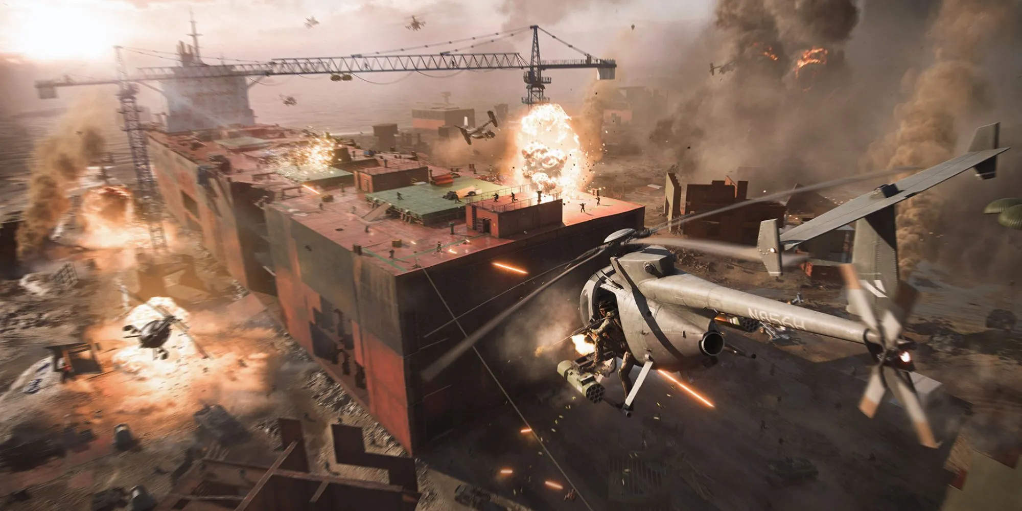 Một chiếc trực thăng đang bay trong game Battlefield 2042
