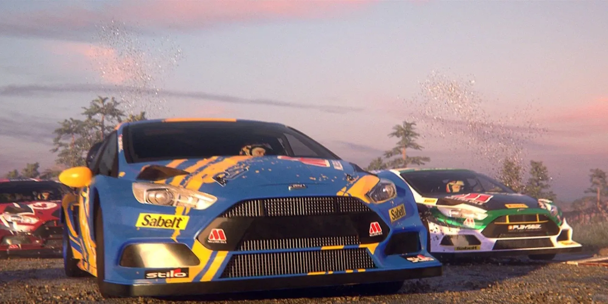 Một chiếc xe rally đang băng qua đoạn đường lầy lội trong game V-Rally 4