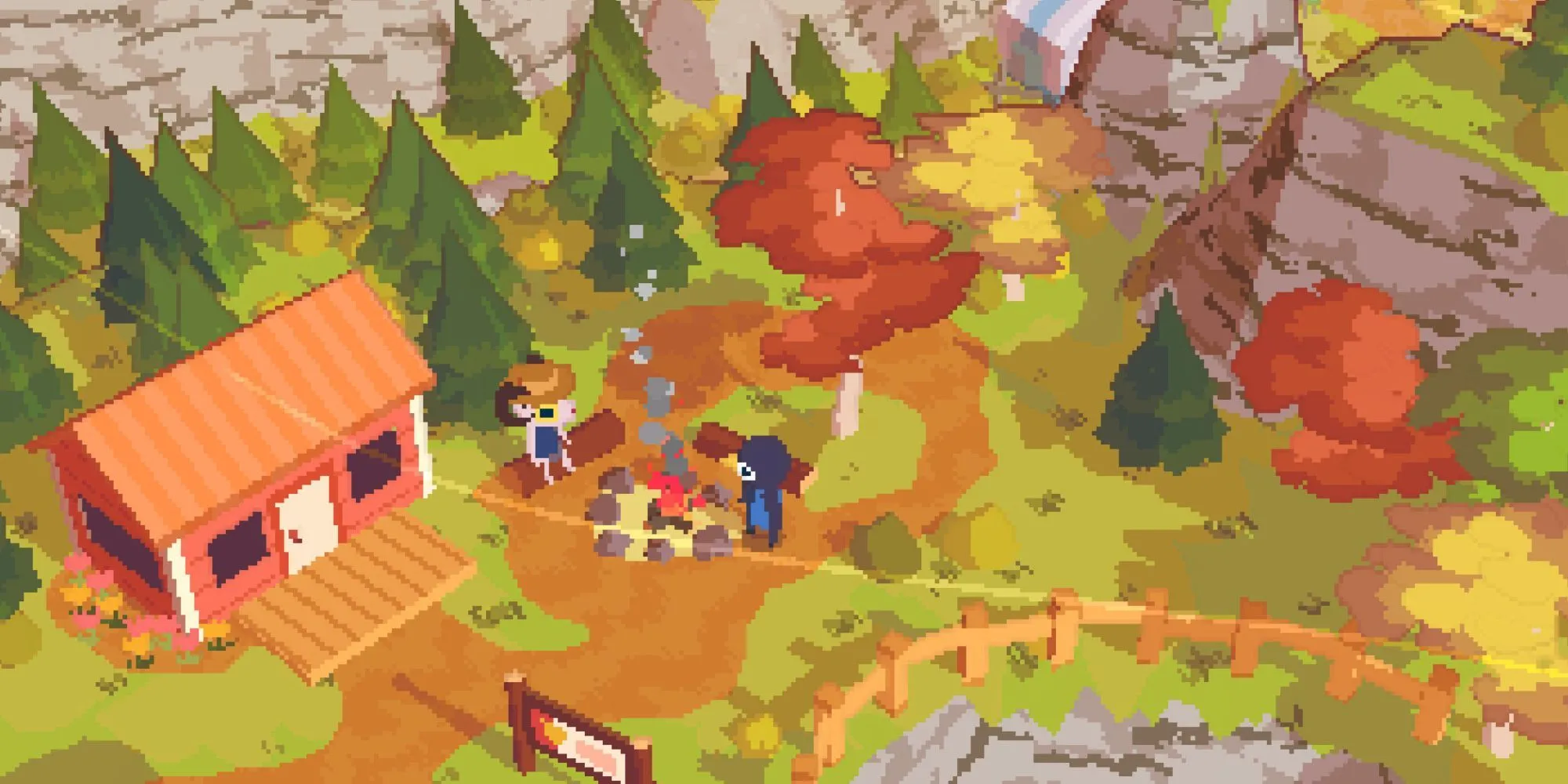 Top 9 Game Thế Giới Mở Đỉnh Cao Không Cần Fast Travel 1 Một chú chim nhỏ đứng bên đống lửa trại ấm cúng trong A Short Hike