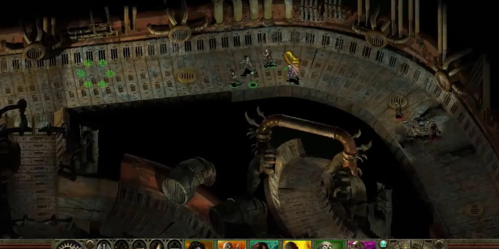 Một phần gameplay trong Planescape: Torment hiển thị nhân vật và giao diện người dùng