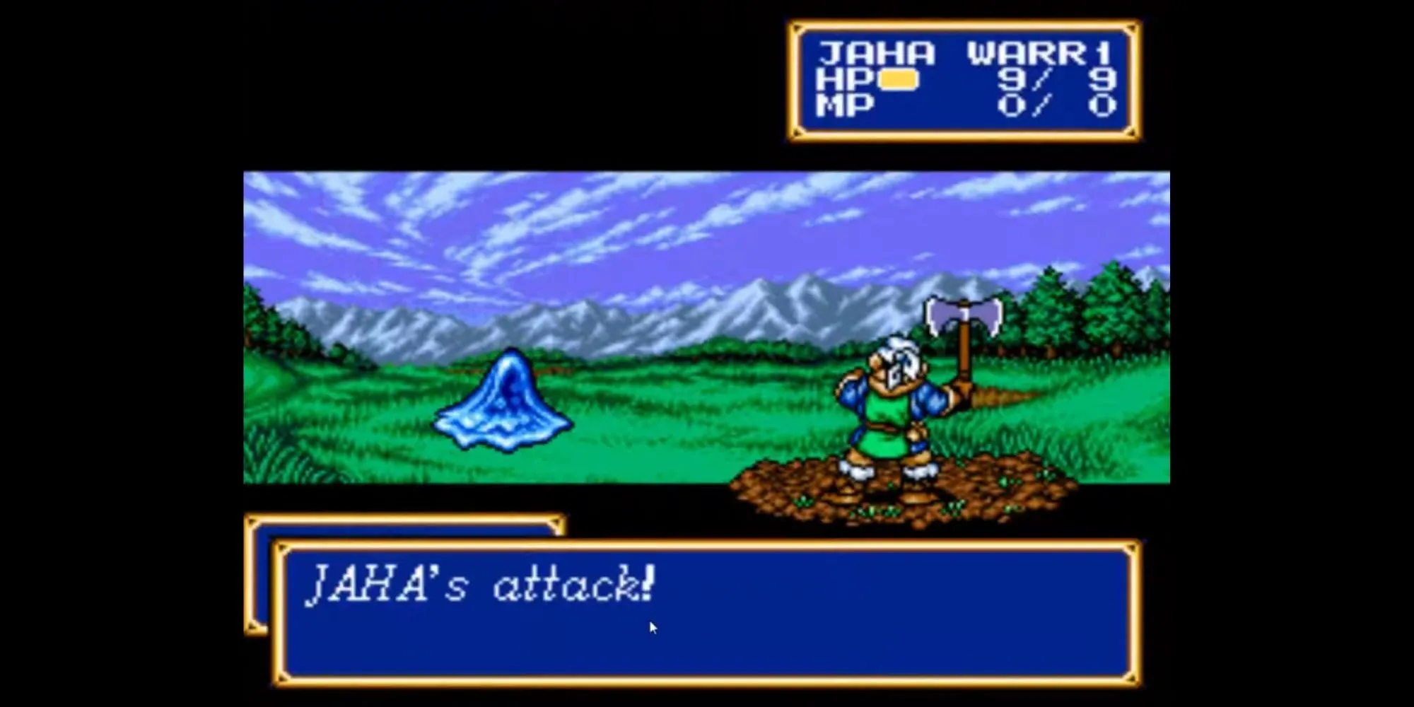 Một trận chiến chiến thuật theo lượt trong Shining Force II với các đơn vị trên bản đồ lưới
