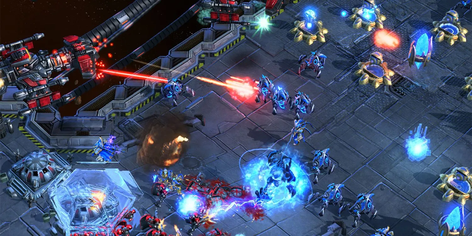 Một trận chiến hoành tráng với nhiều đơn vị trong game chiến thuật StarCraft II