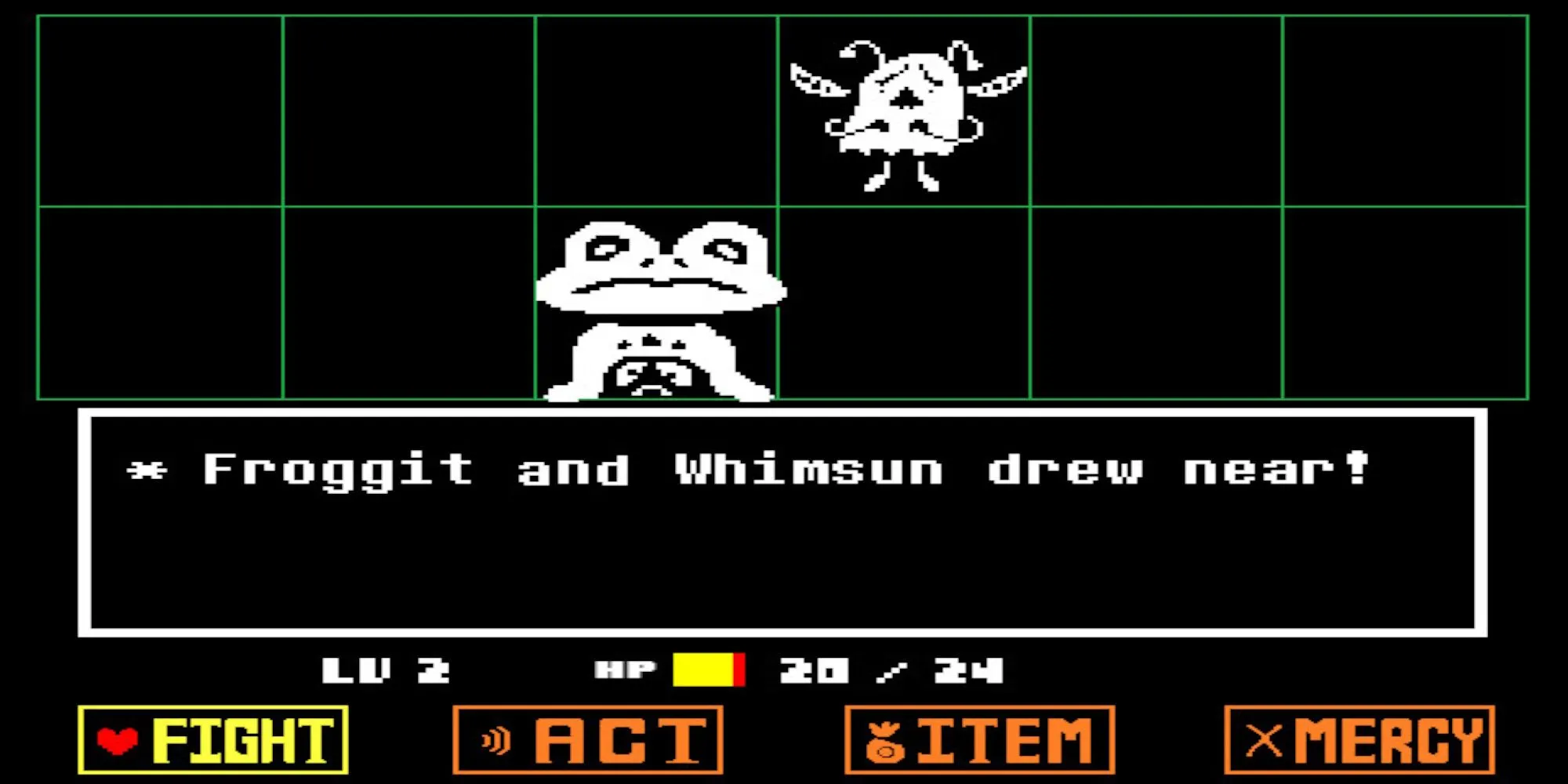 Một trận chiến trong Undertale hiển thị trên Steam với các lựa chọn hành động