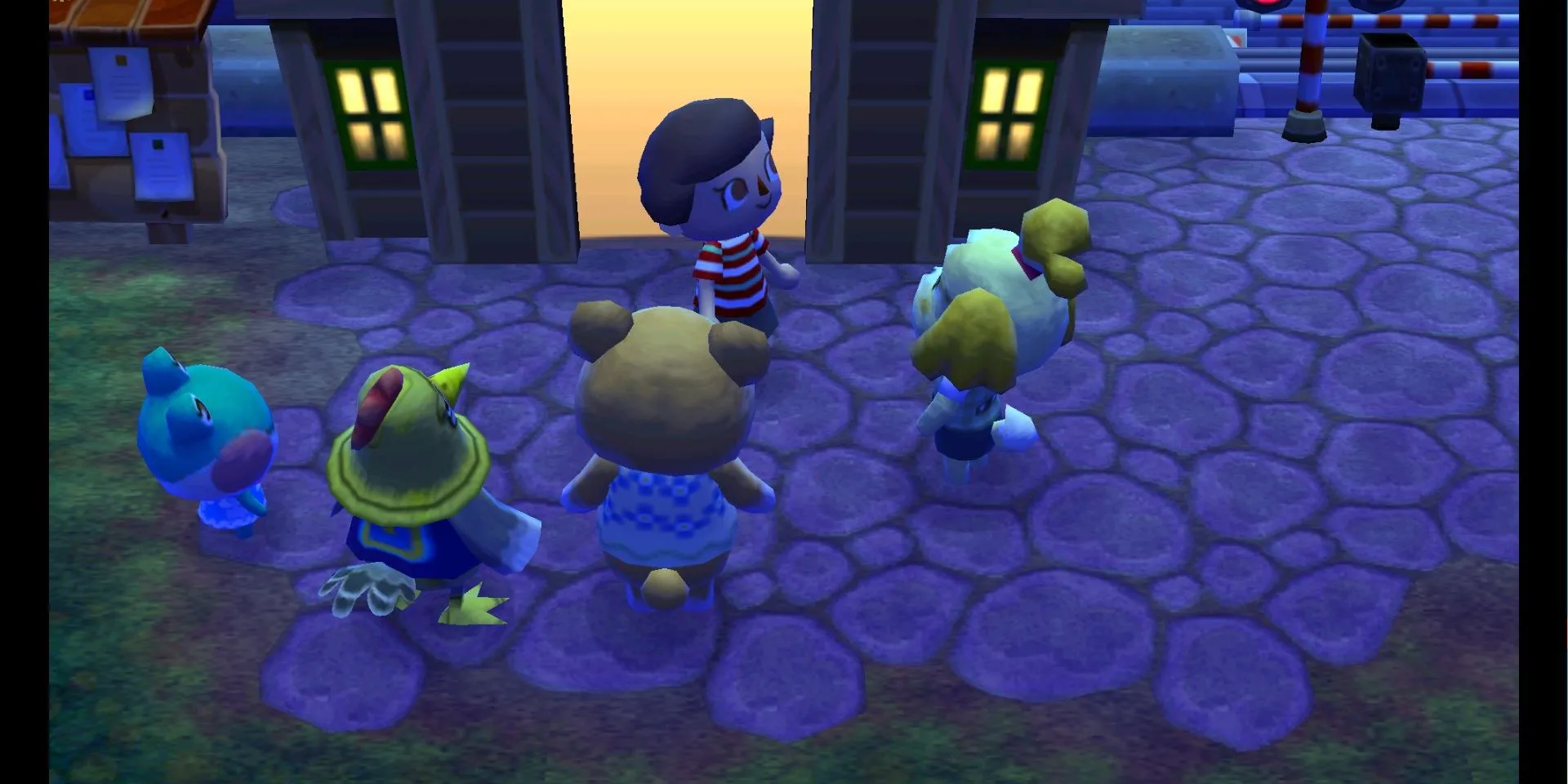 Người chơi Animal Crossing New Leaf bước vào thị trấn của mình vào ban đêm