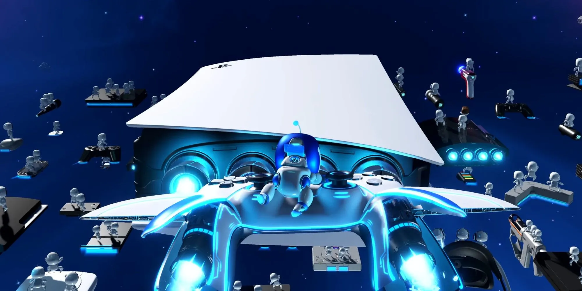 Nhân vật Astro Bot đang bay lượn giữa không trung trong game Astro Bot trên PS5