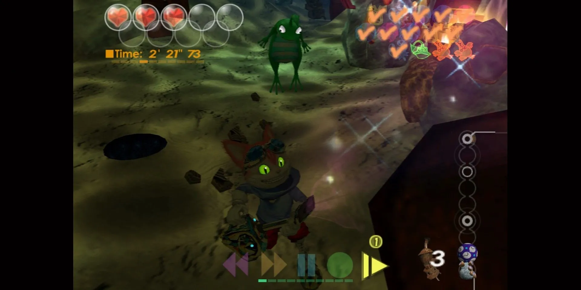 Nhân vật Blinx sử dụng máy hút bụi thời gian trong game Blinx The Time Sweeper trên Xbox